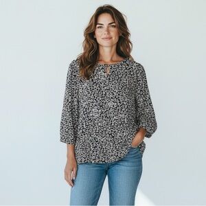 Talbots Plus Size 2X Black/Gray/ White Floral Blouse